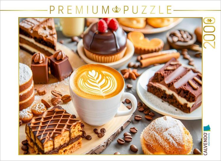 Produktbild: CALVENDO Puzzle Cappuccino mit Kuchen und Schokoladengeb&auml;ck | 2000 Teile Lege-Gr&ouml;&szlig;e 90x67cm Foto-Puzzle f&uuml;r gl&uuml;ckliche Stunden