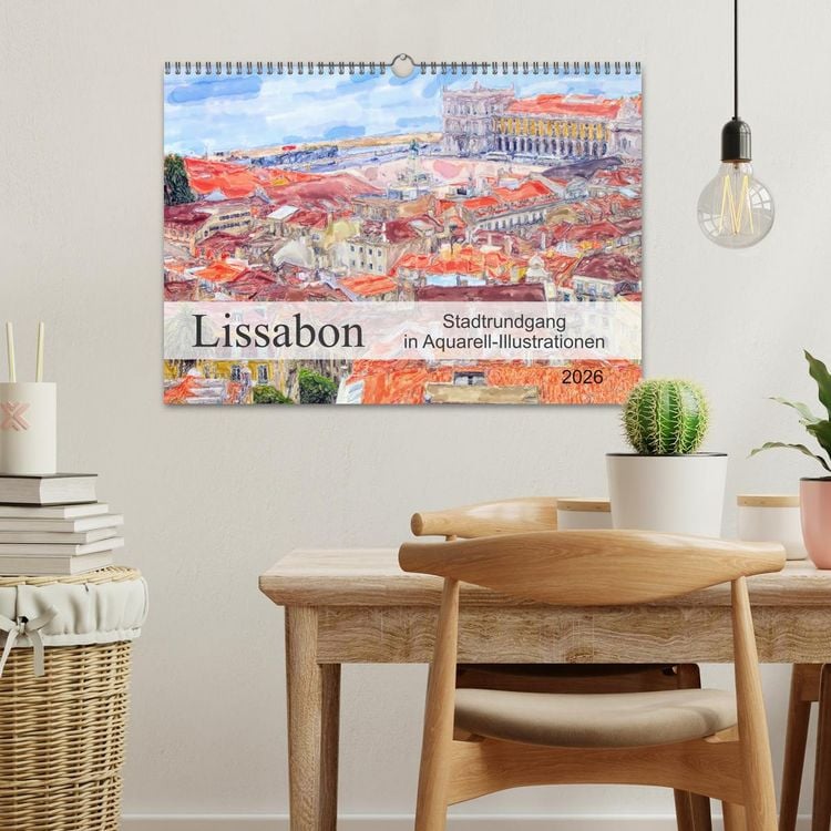 Produktbild: Lissabon - Stadtrundgang in Aquarell-Illustrationen (Wandkalender 2026 DIN A3 quer), CALVENDO Monatskalender