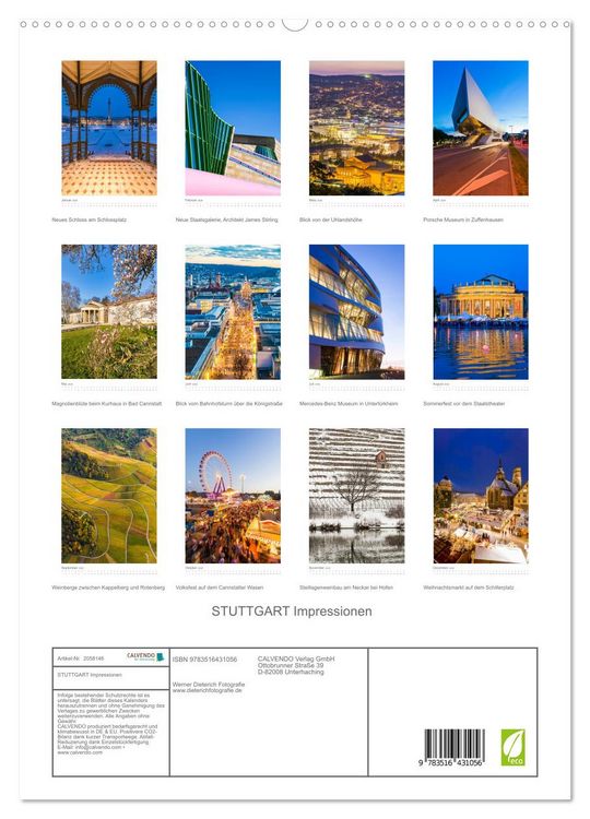 Produktbild: STUTTGART Impressionen (hochwertiger Premium Wandkalender 2026 DIN A2 hoch), Kunstdruck in Hochglanz