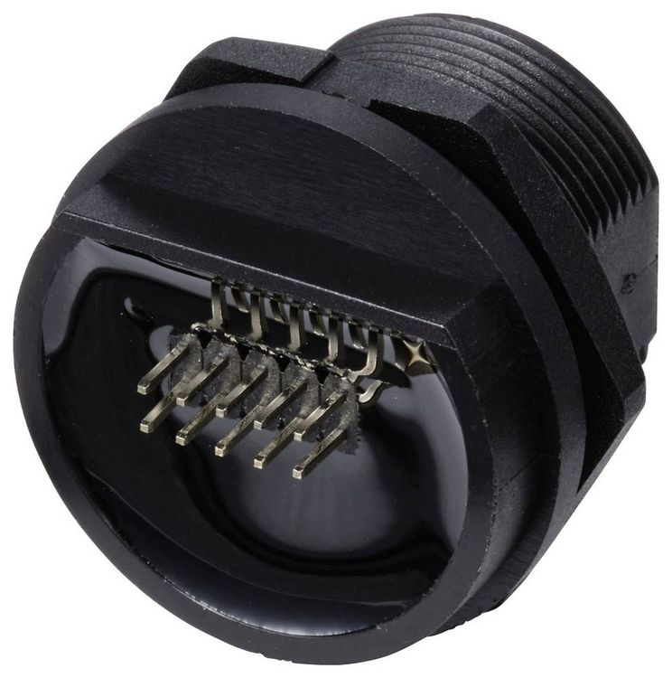 Produktbild: TRU COMPONENTS TC-E13T-FR6-PPF RJ45-Buchse f&uuml;r r&uuml;ckseitige Montage auf Leiterplatten IP67 (mit Gewinde) TC-13543664 Polzahl Sensoren 8 Schwarz 1
