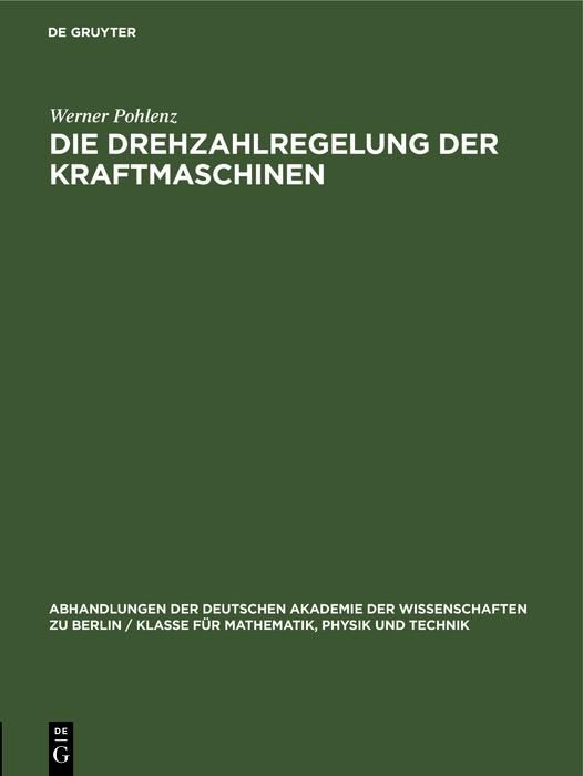 Produktbild: Die Drehzahlregelung der Kraftmaschinen