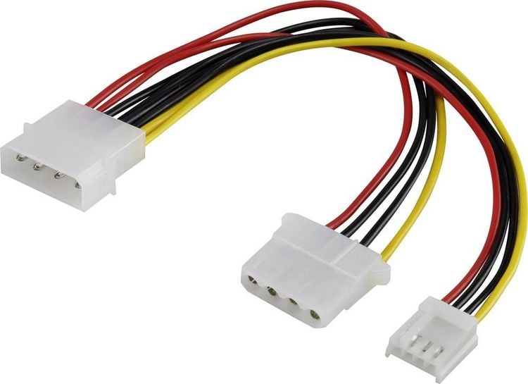 Produktbild: Renkforce Strom Verl&auml;ngerungskabel [1x IDE-Strom-Stecker 4pol. - 1x IDE-Strom-Buchse 4pol., Floppy-Strom-Buchse 4pol.] 0.15 m Schwarz, Rot, Gelb