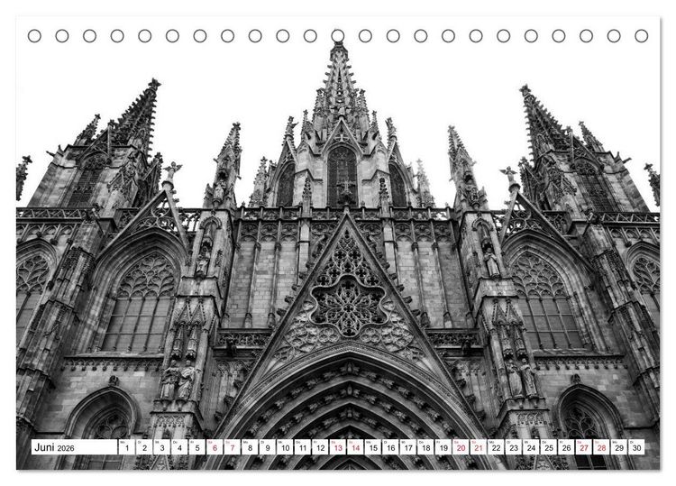 Produktbild: Barcelona Schwarz / Wei&szlig; Impressionen (Tischkalender 2026 DIN A5 quer), CALVENDO Monatskalender
