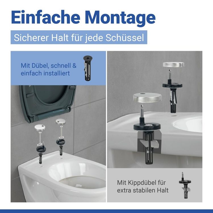 Produktbild: WC Sitz Mod. Ostuni Grau, stabiler Toilettensitz mit Absenkautomatik