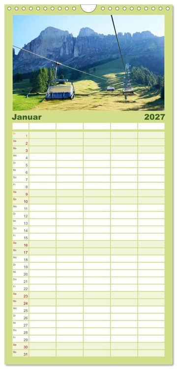 Produktbild: Familienplaner 2027 - Wandern im Rosengarten und Latemar mit 5 Spalten (Wandkalender, 21 x 45 cm) CALVENDO