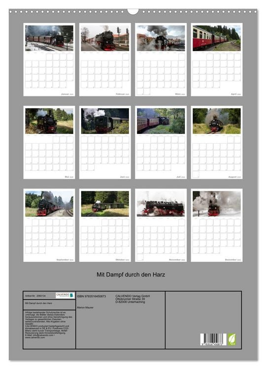 Produktbild: Mit Dampf durch den Harz (Wandkalender 2026 DIN A2 hoch), CALVENDO Monatskalender
