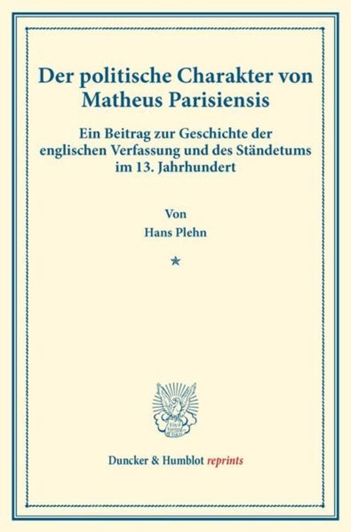 Produktbild: Der politische Charakter von Matheus Parisiensis.