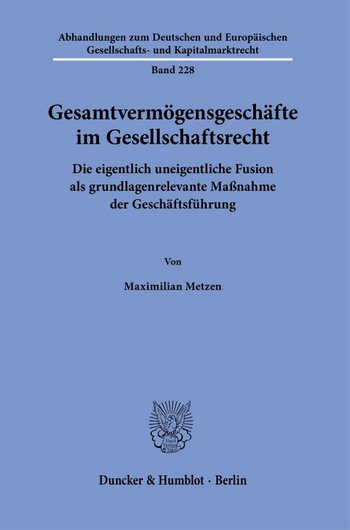 Produktbild: Gesamtverm&ouml;gensgesch&auml;fte im Gesellschaftsrecht.