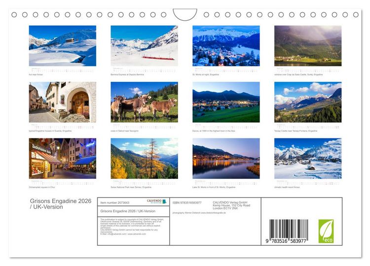 Produktbild: Grisons Engadine 2026 / UK-Version (Wall Calendar 2026 DIN A4 landscape), CALVENDO 12 Month Wall Calendar