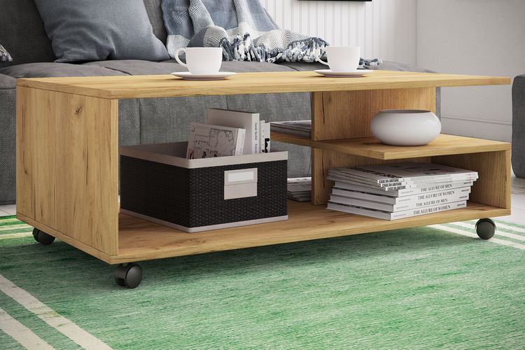 Produktbild: Holz Sofatisch Couchtisch Rollen rollbar Stango XL