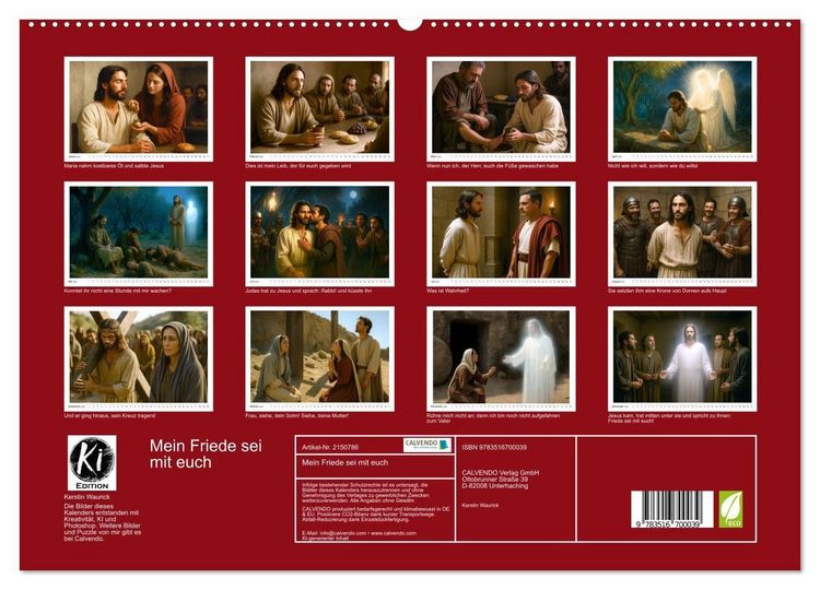 Produktbild: Mein Friede sei mit euch (hochwertiger Premium Wandkalender 2026 DIN A2 quer), Kunstdruck in Hochglanz