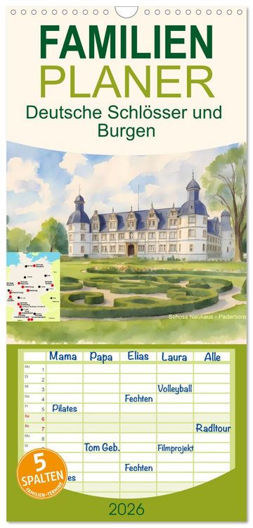 Produktbild: Familienplaner 2026 - Deutsche Schl&ouml;sser und Burgen mit 5 Spalten (Wandkalender, 21 x 45 cm) CALVENDO