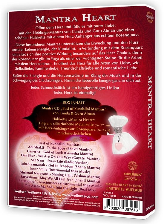 Produktbild: Mantra Heart Yoga Geschenk Box: Mantra CD &bdquo;Best of Kundalini Mantras&ldquo; + Halskette &bdquo;Mantra Heart&ldquo;