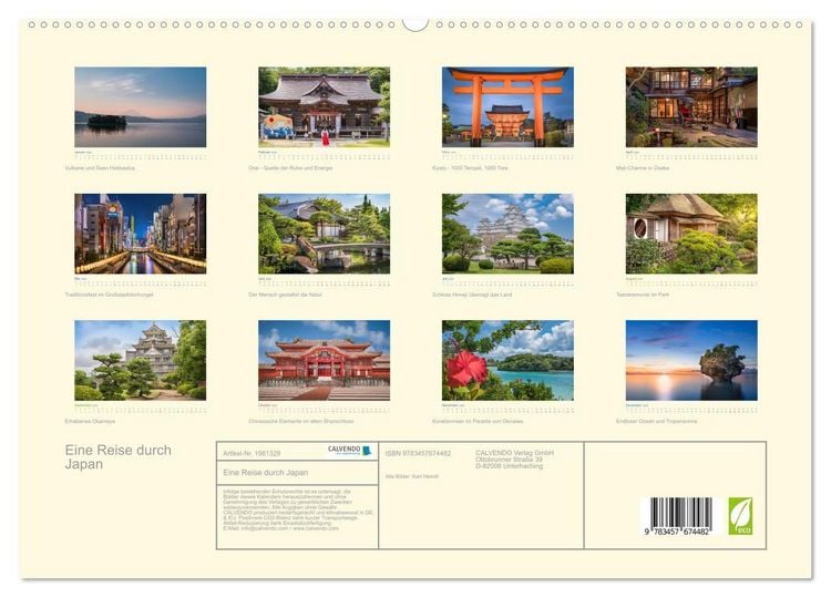 Produktbild: Eine Reise durch Japan (hochwertiger Premium Wandkalender 2026 DIN A2 quer), Kunstdruck in Hochglanz
