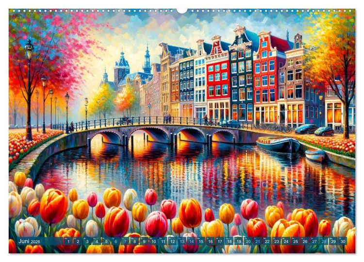Produktbild: Impressionistische Skylines - Weltst&auml;dte von KI visualisiert (Wandkalender 2026 DIN A2 quer), CALVENDO Monatskalender