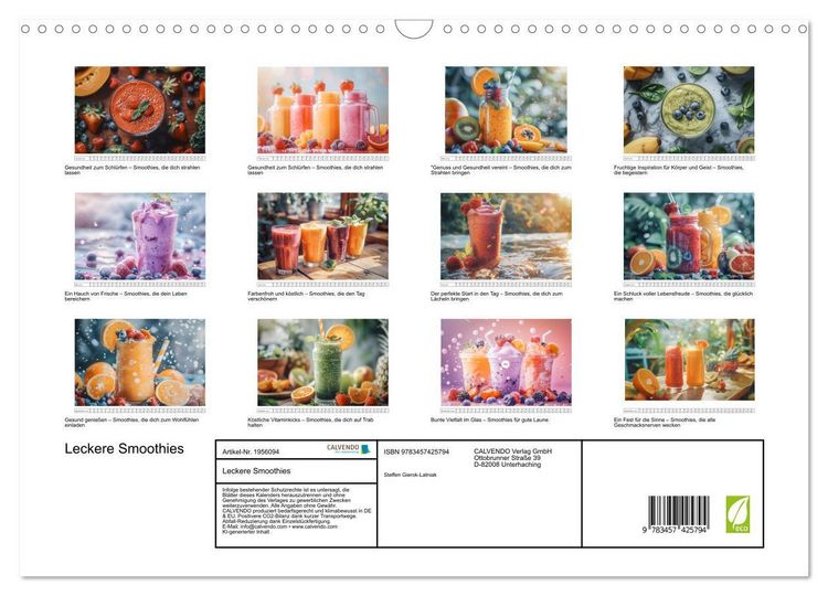 Produktbild: Leckere Smoothies (Wandkalender 2026 DIN A3 quer), CALVENDO Monatskalender