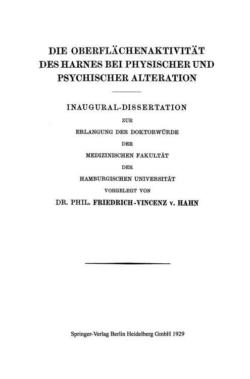 Produktbild: Die Oberfl&auml;chenaktivit&auml;t des Harnes bei Physischer und Psychischer Alteration