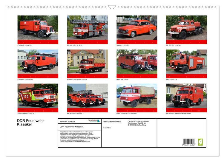 Produktbild: DDR Feuerwehr Klassiker (Wandkalender 2026 DIN A2 quer), CALVENDO Monatskalender