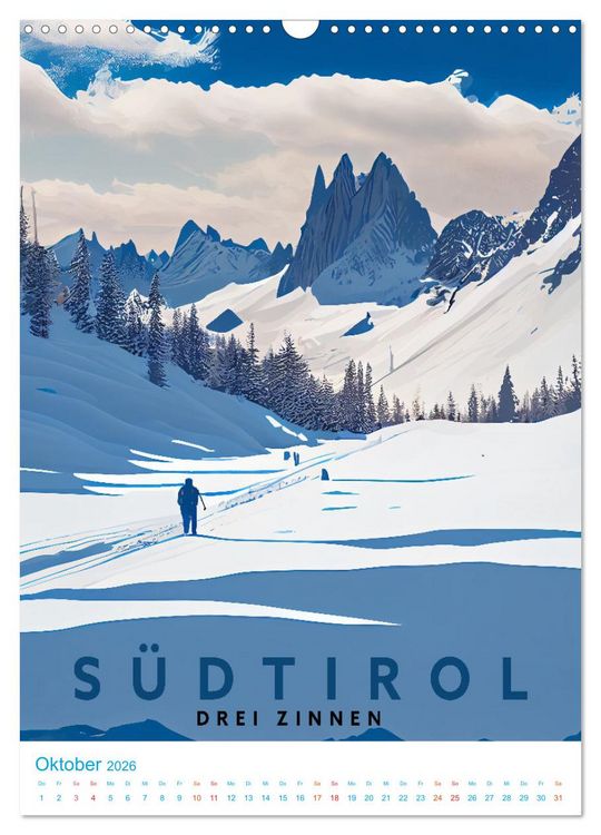 Produktbild: S&uuml;dtirol - Old School Poster Style (Wandkalender 2026 DIN A3 hoch), CALVENDO Monatskalender
