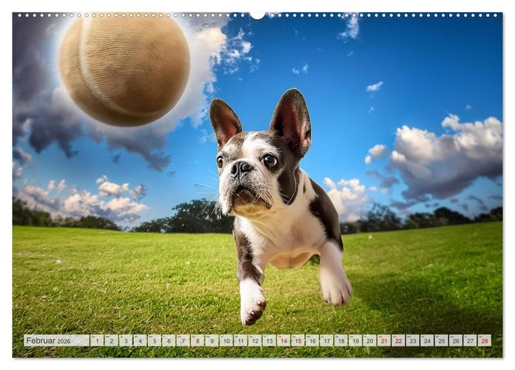 Produktbild: Bullys in Action - Franz&ouml;sische Bulldoggen lieben B&auml;lle (Wandkalender 2026 DIN A2 quer), CALVENDO Monatskalender