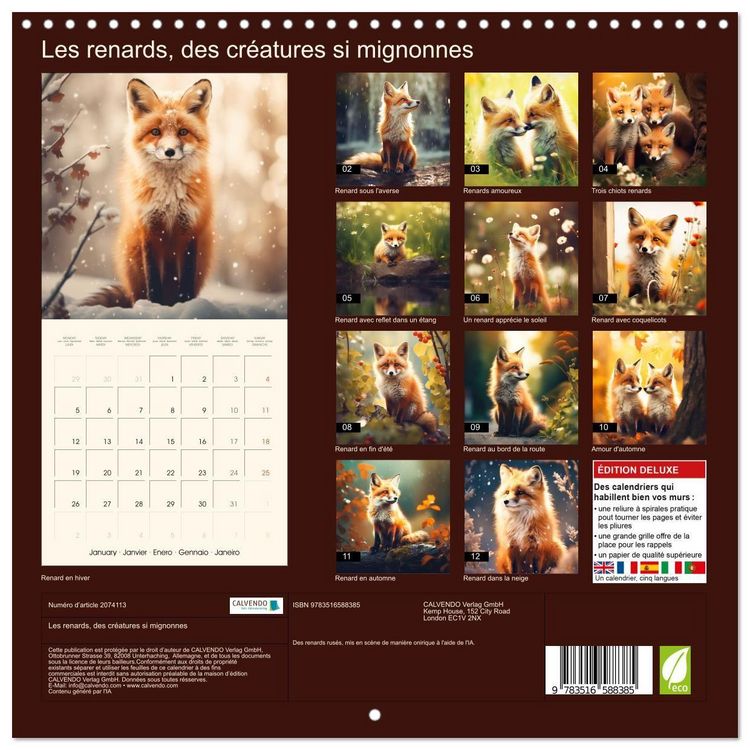Produktbild: Les renards, des cr&eacute;atures si mignonnes (Calendrier mural carr&eacute; 2026 30x30 cm) Calendrier double avec une page pour vos prises de notes