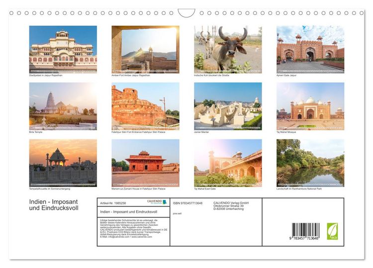 Produktbild: Indien - Imposant und Eindrucksvoll (Wandkalender 2026 DIN A3 quer), CALVENDO Monatskalender