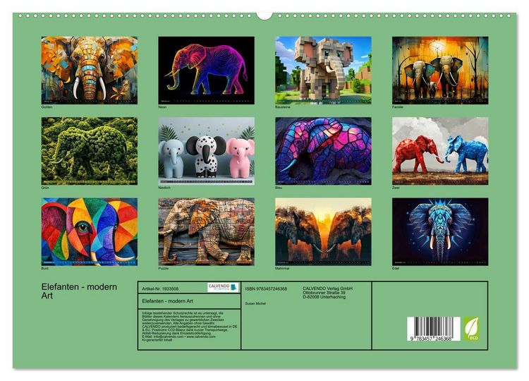 Produktbild: Elefanten - modern Art (hochwertiger Premium Wandkalender 2026 DIN A2 quer), Kunstdruck in Hochglanz