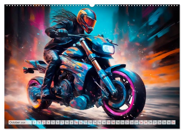 Produktbild: DYNAMIC STREET SCENES AI-generated motorbikes (High Quality Premium Wall Calendar 2026 DIN A2 landscape),CALVENDO 12 Month Wall Calendar