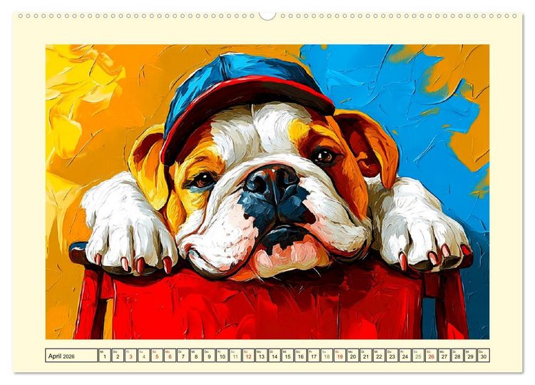 Produktbild: Bulldoggen. Bunter Hundespa&szlig; im &Ouml;lbilder-Stil (Wandkalender 2026 DIN A2 quer), CALVENDO Monatskalender