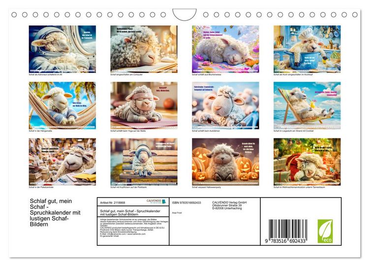 Produktbild: Schlaf gut, mein Schaf - Spruchkalender mit lustigen Schaf-Bildern (Wandkalender 2026 DIN A4 quer), CALVENDO Monatskalender