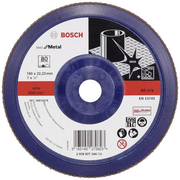 Produktbild: Bosch Accessories 2608607344 X571 F&auml;cherschleifscheibe Durchmesser 180 mm Bohrungs-&Oslash; 22.33 mm K&ouml;rnung (num) 80 Stahl 1 St.