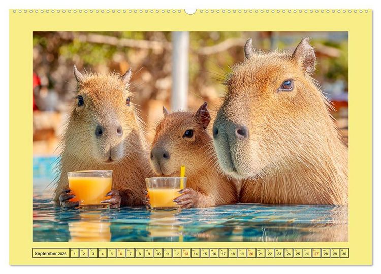 Produktbild: Capybaras on Tour. Wasserschweine als Weltenbummler (Wandkalender 2026 DIN A2 quer), CALVENDO Monatskalender