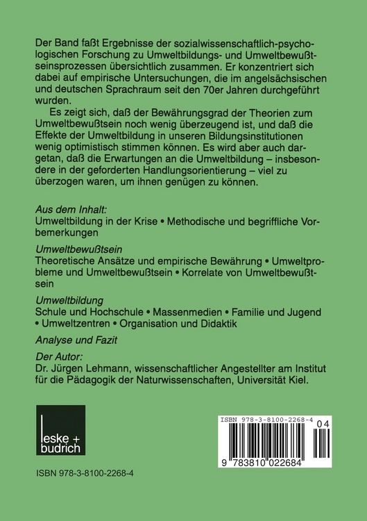 Produktbild: Befunde empirischer Forschung zu Umweltbildung und Umweltbewu&szlig;tsein