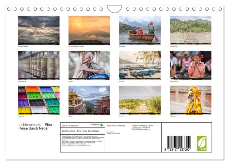 Produktbild: Lichtmomente - Eine Reise durch Nepal (Wandkalender 2026 DIN A4 quer), CALVENDO Monatskalender