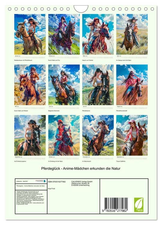 Produktbild: Pferdegl&uuml;ck - Anime-M&auml;dchen erkunden die Natur (Wandkalender 2026 DIN A4 hoch), CALVENDO Monatskalender