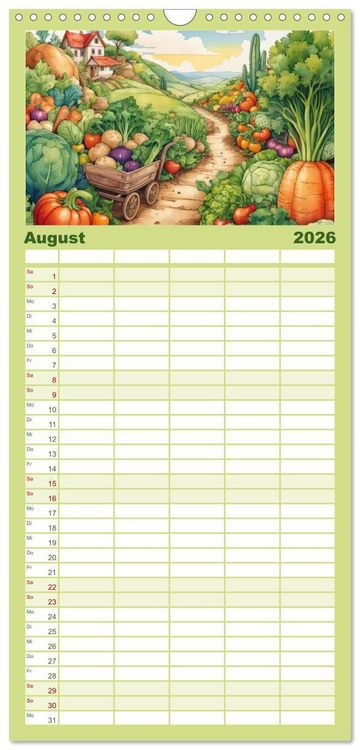 Produktbild: Familienplaner 2026 - Gem&uuml;siges - Reise ins Land des Gem&uuml;ses mit 5 Spalten (Wandkalender, 21 x 45 cm) CALVENDO