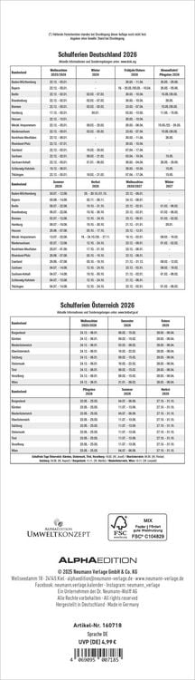 Produktbild: Streifenplaner Mini BLAU 2026 - Streifenkalender - Wandplaner - Küchen-Kalender - 9,5x33
