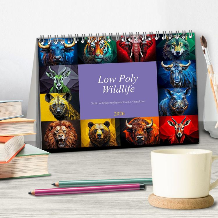 Produktbild: Low Poly Wildlife (Tischkalender 2026 DIN A5 quer), CALVENDO Monatskalender