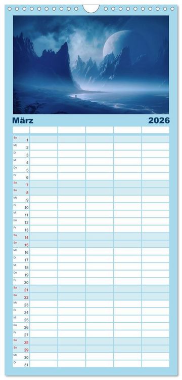 Produktbild: Familienplaner 2026 - Tr&auml;umereien in Blau mit 5 Spalten (Wandkalender, 21 x 45 cm) CALVENDO