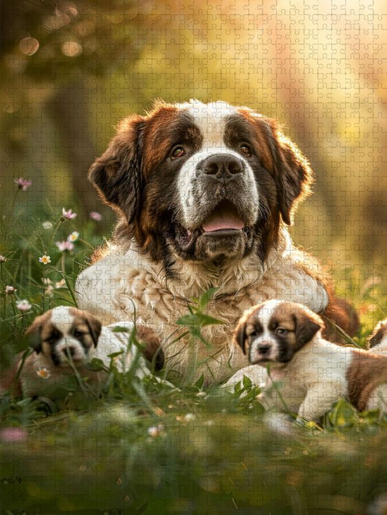 Produktbild: CALVENDO Puzzle Eine stolze Hundemama mit ihrem Nachwuchs | 1000 Teile Lege-Gr&ouml;&szlig;e 64x48cm Foto-Puzzle f&uuml;r gl&uuml;ckliche Stunden