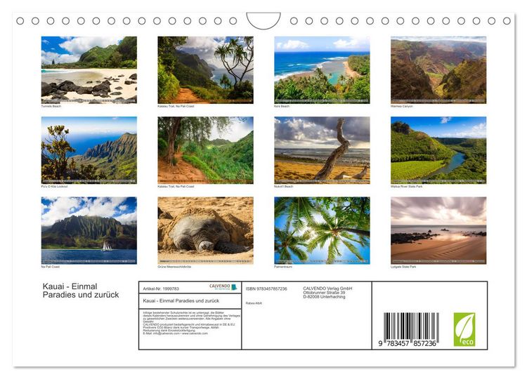 Produktbild: Kauai - Einmal Paradies und zur&uuml;ck (Wandkalender 2026 DIN A4 quer), CALVENDO Monatskalender
