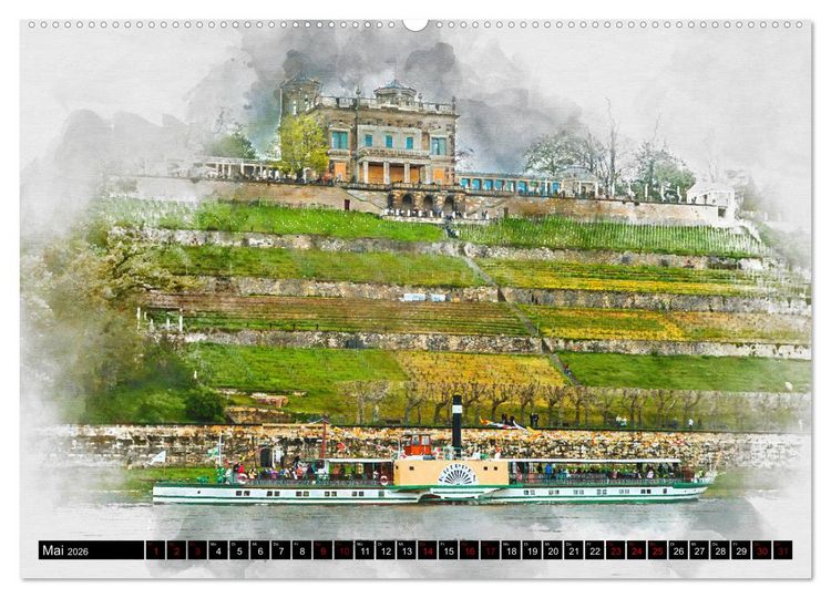 Produktbild: S&auml;chsische Dampfer Aquarelle (hochwertiger Premium Wandkalender 2026 DIN A2 quer), Kunstdruck in Hochglanz