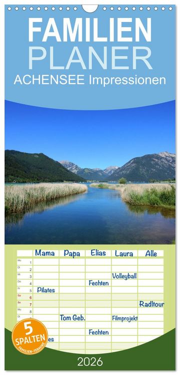 Produktbild: Familienplaner 2026 - ACHENSEE Impressionen mit 5 Spalten (Wandkalender, 21 x 45 cm) CALVENDO