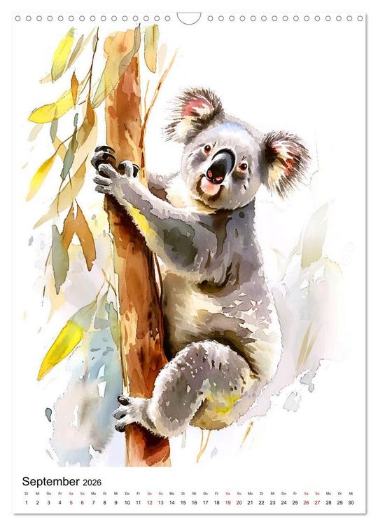 Produktbild: Australiens Tiere - Illustriert in Wasserfarben (Wandkalender 2026 DIN A3 hoch), CALVENDO Monatskalender