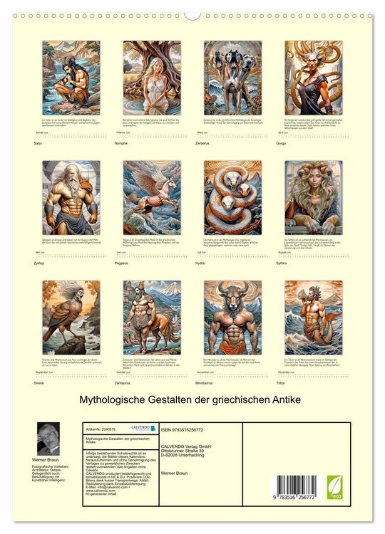 Produktbild: Mythologische Gestalten der griechischen Antike (hochwertiger Premium Wandkalender 2026 DIN A2 hoch), Kunstdruck in Hochglanz