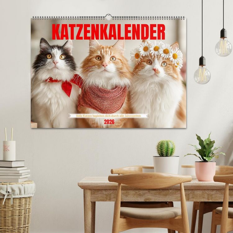 Produktbild: Katzenkalender - S&uuml;&szlig;e Katzen begleiten dich durch alle Jahreszeiten (Wandkalender 2026 DIN A2 quer), CALVENDO Monatskalender