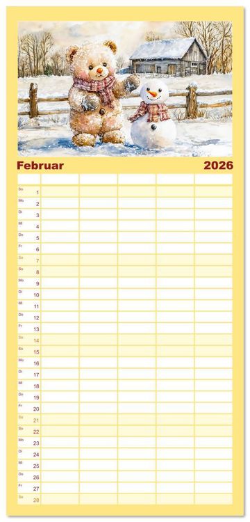 Produktbild: Familienplaner 2026 - Teddy auf dem Bauernhof - Entdecke das Landleben mit Tieren und Feldern mit 5 Spalten (Wandkalender, 21 x 45 cm) CALVENDO