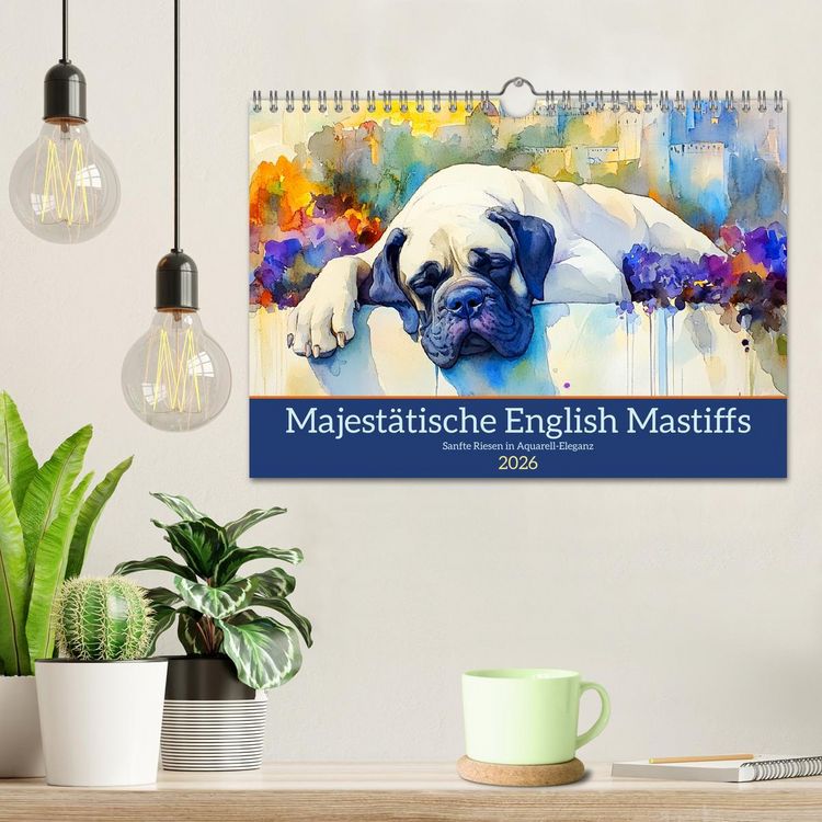 Produktbild: Majest&auml;tische English Mastiffs. Sanfte Riesen in Aquarell-Eleganz (Wandkalender 2026 DIN A4 quer), CALVENDO Monatskalender