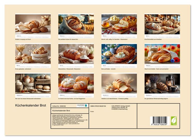 Produktbild: K&uuml;chenkalender Brot (Wandkalender 2026 DIN A3 quer), CALVENDO Monatskalender