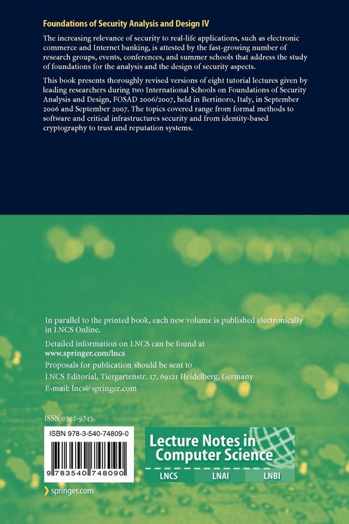 Produktbild: Foundations of Security Analysis and Design